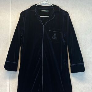 Ralph Lauren Black Velvet Long Robe with Pocket